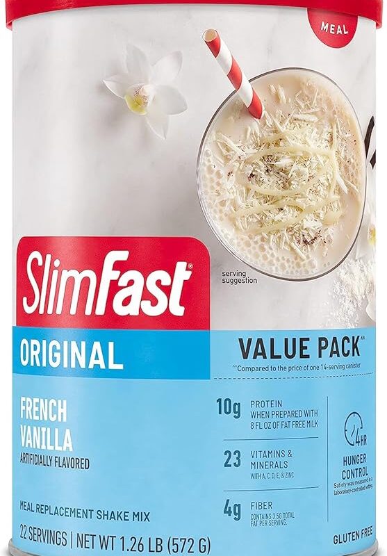 SlimFast Meal Replacement Powder, Original French Vanilla, Shake Mix, 10g of Protein, 22 Servings (Packaging May Vary)