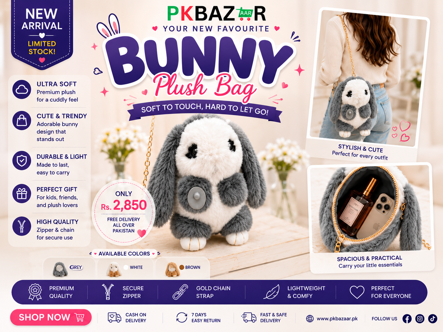 Bunny Plush Bag – Cute Rabbit Plush Crossbody Bag in Pakistan