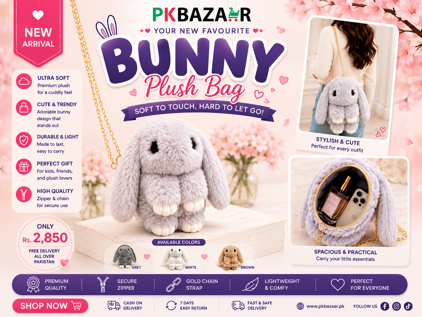 Bunny Plush Bag – Cute Rabbit Plush Crossbody Bag in Pakistan